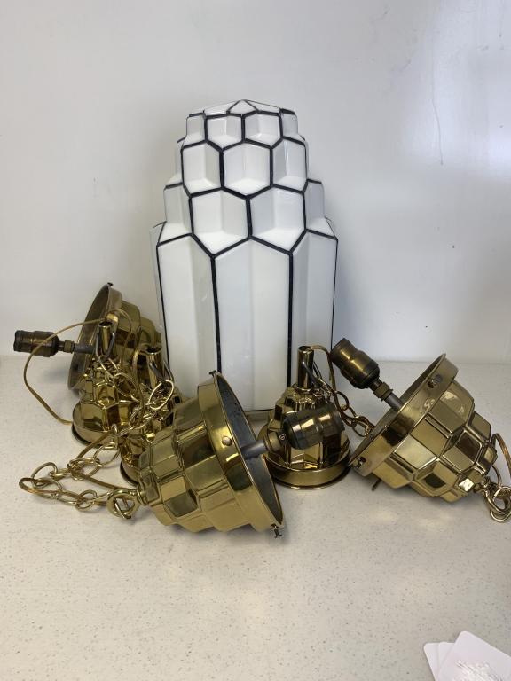 Lot of 3 Hanging Brass Lights / 1 Shade Only (1 of 3)