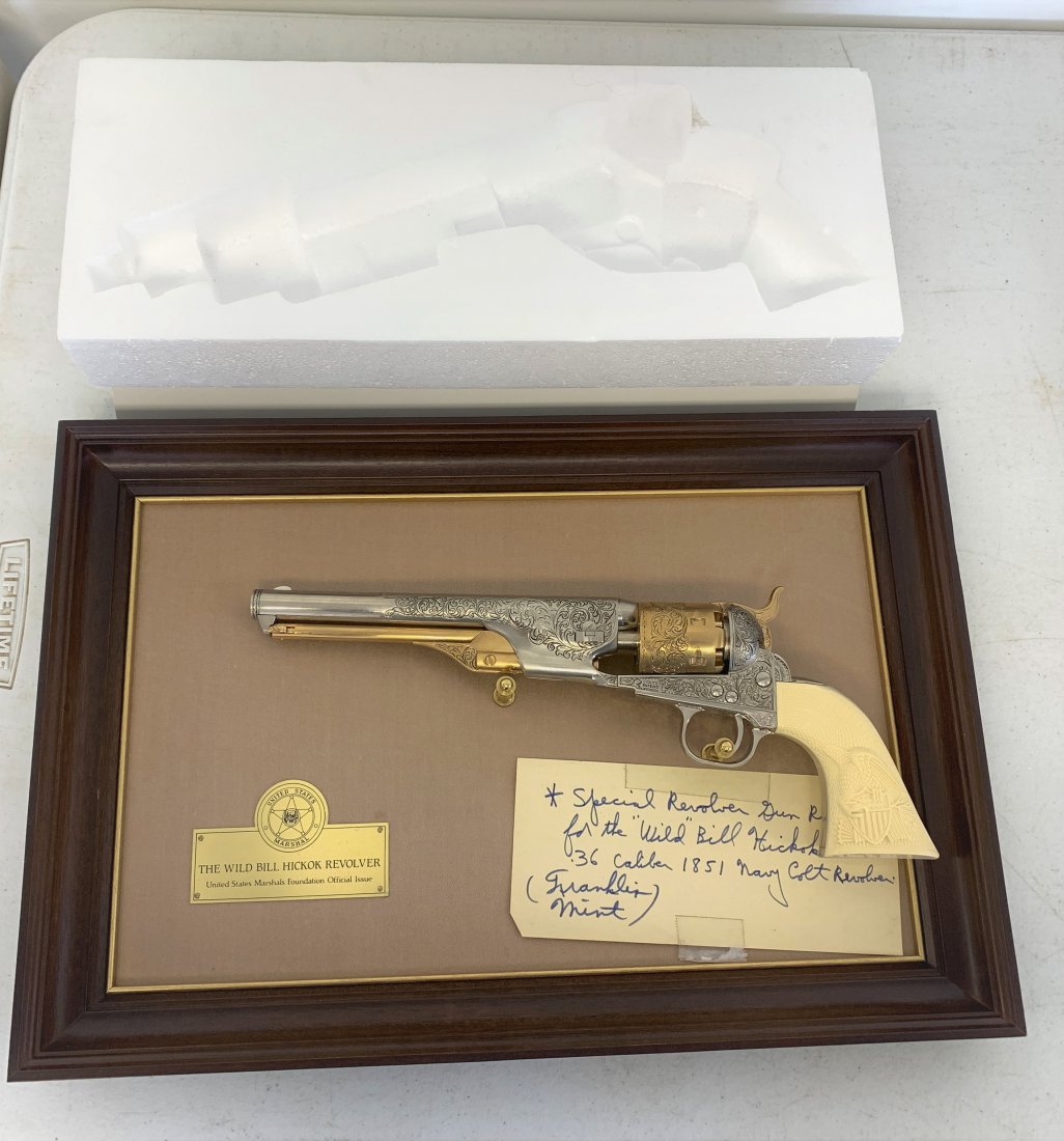 Wild Bill Hickok Replica Revolver - and more: Includes 1 Roosevelt and 2 Custer Gun holder frames some marked Franklin Mint