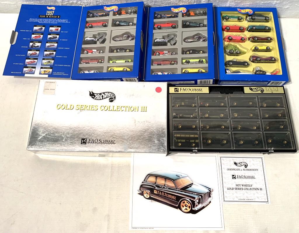 lot of 4 Hot Wheels 95 & 97 collections from Hill': F A O Schwarz Gold Series Collection III, box 75