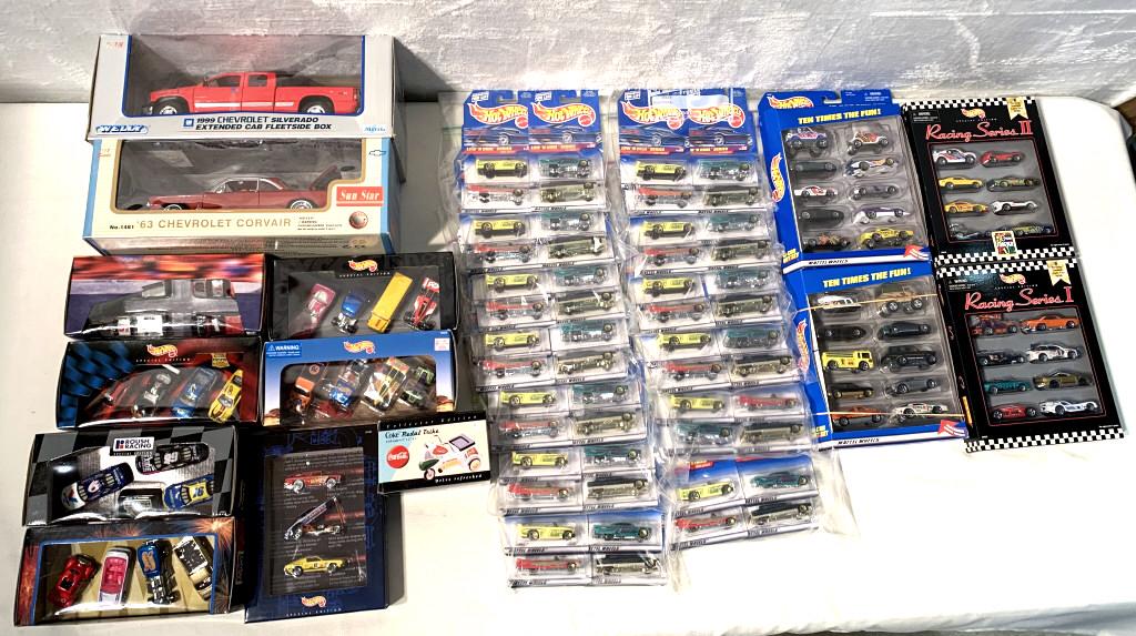 lot of 60+ 1998 Low N Cool Hot Wheels & others: low N Cool cars #'s 1-4, 1998 Racing Series I & II, Ten car gift sets, Special Edition V-8's, Racing American Style, Timeless Toys, Off Road Racing, Thunder Trucks, 50 yrs Forever Fun, 50 th Anniversa