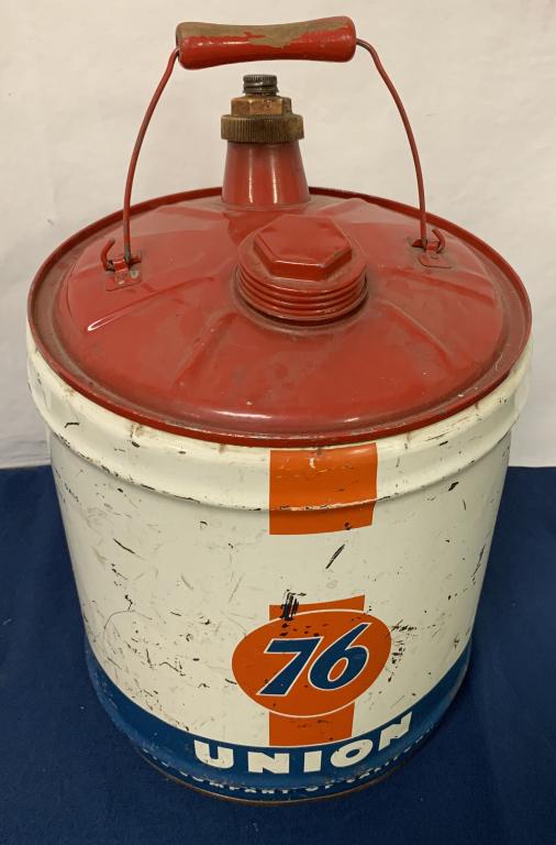 5 Gallon Oil Can "Union 76": some cans are rusty/ dented, stained and some may have small holes, Asis see photos