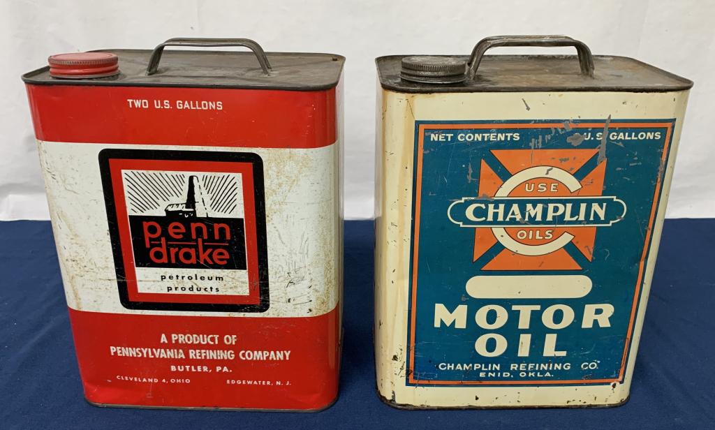 (2) Two Gallon Penn Drake & Champlin oil cans (1 of 5)