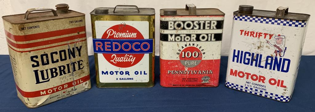 Lot of 4 Motor Oil Cans Socony, Thrifty & others (1 of 9)