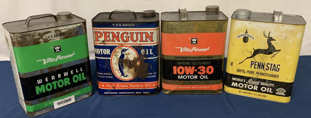Lot of 4 Motor Oil Cans Penguin, Penn Stag others (1 of 9)