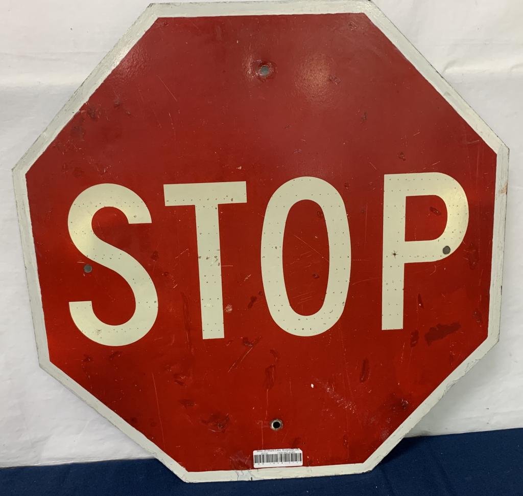 Stop Sign single sided: paint wear with chips, blemishes, 24" across