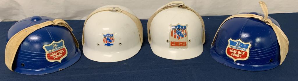 lot of 4 Soap Box Derby Helmets w/ chin straps (1 of 4)