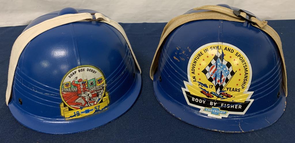 lot of 2 Blue Soap Box Derby Helmets w/ straps (1 of 4)