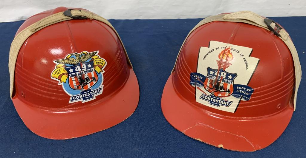 lot of 2 Red Soap Box Derby Helmets w/ straps (1 of 4)