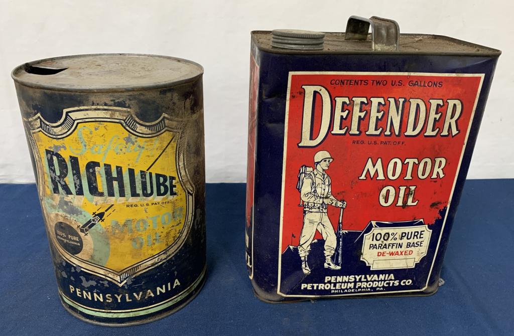 lot of 2 Motor Oil Cans Defender & Richlube (1 of 5)
