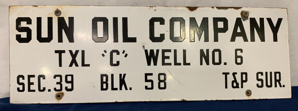 Single sided Sun Oil Company Metal Sign: rust spots on top and at holes