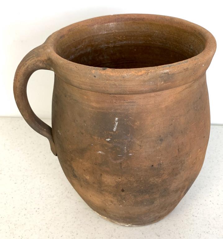 Redware Vessel with Handle: bottom is rough see photos