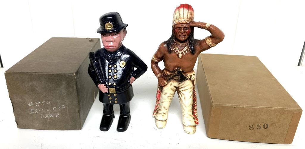 Irish Cop Bank/ Indian Bank Cast Iron w/Boxes (1 of 7)