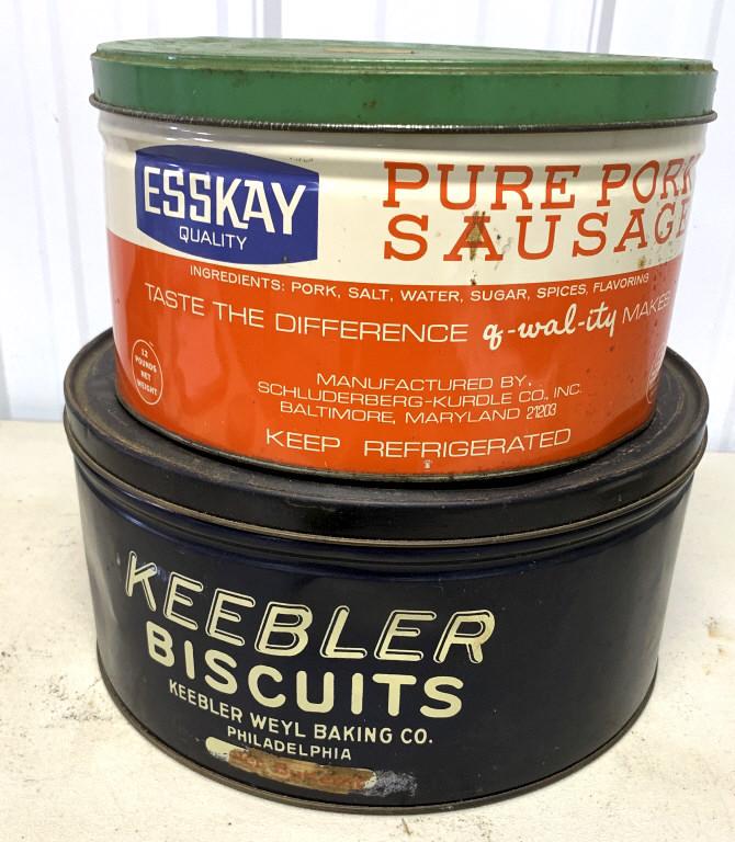 Pair of Tins Esskay Sausage / Keebler Biscuits: Keebler Tin has a couple dents