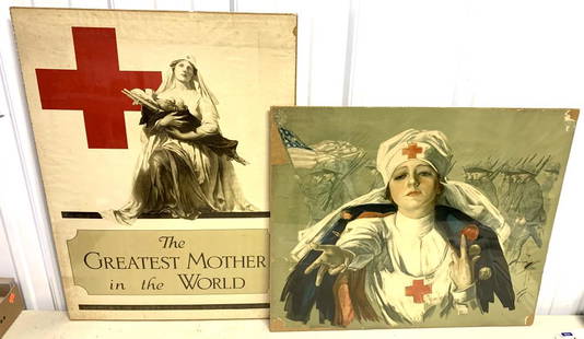 Pair of Vintage Red Cross Posters: as is one is damaged 21'' x 28'' / 25'' x 21 as is see photos