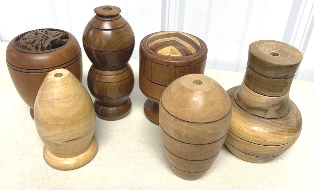 Lot of 5 Wooden Vases and 1 Trinket Box (1 of 9)