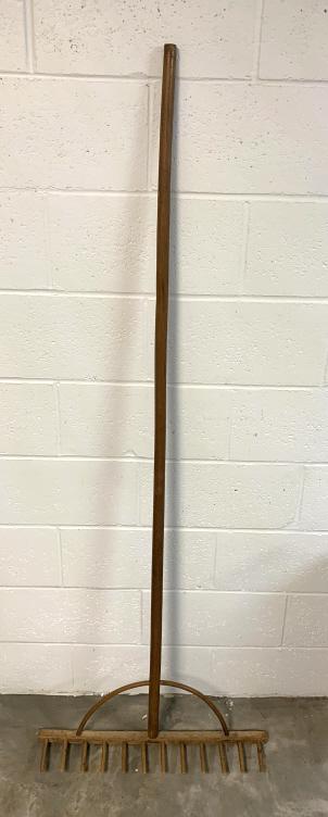 Primitive Wooden Hay Rake: 66 '' Handle Head is 23'' Long with 12 teeth