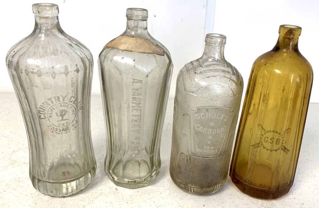 Lot of 4 Seltzer Bottles 3 Clear 1 Amber (1 of 5)
