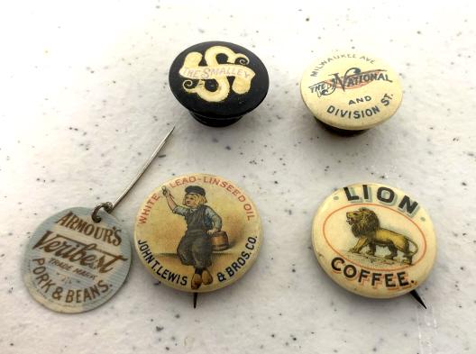 Lot of 5 Pinbacks / Collar buttons (1 of 6)