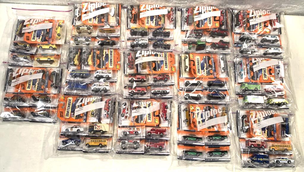 80+ Asst Matchbox various series: Classic decades, Fire Rescue, Air Traffic & others, various car numbers, box 105