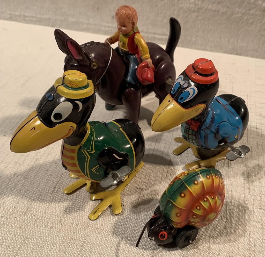 Lot of 3 Windups / 1 Friction Snail: wind ups are working Boy on Horse / Heckle and Jeckle / Snail is friction