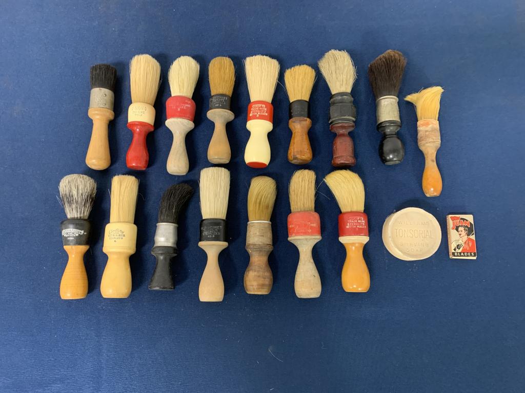 lot of 15+ Shaving Brushes, Box of Blades, Soap (1 of 8)