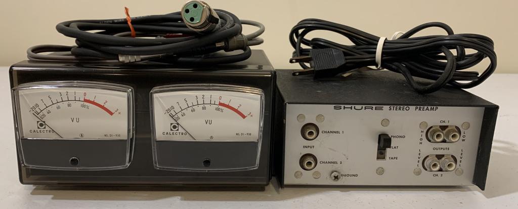 lot of 2 Shure Stereo Preamp & pair of Meters (1 of 4)