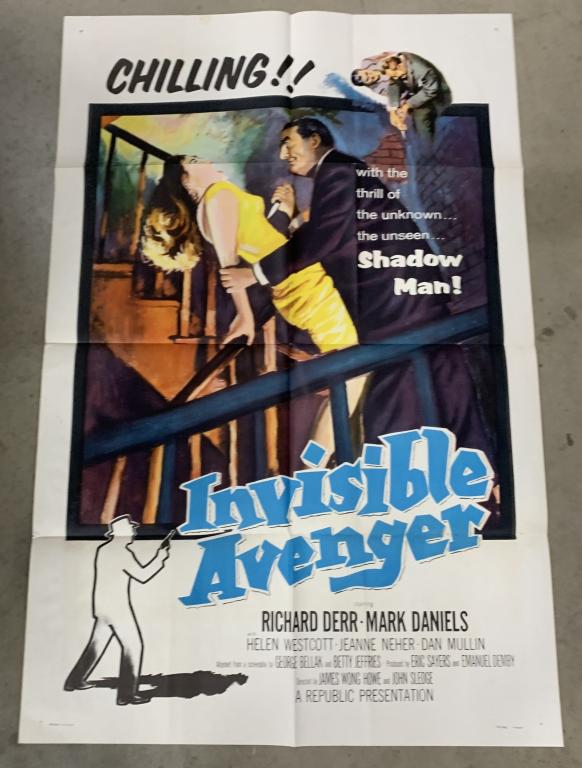 Invisible Avenger Movie Poster: approx 27" X 41", crease marks from where it was folded, printed on thicker paper stock, numbered 58/446