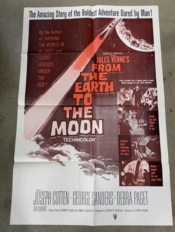 From Earth to the Moon Movie Poster: approx 27" X 41", crease marks from where it was folded, printed on thicker paper stock