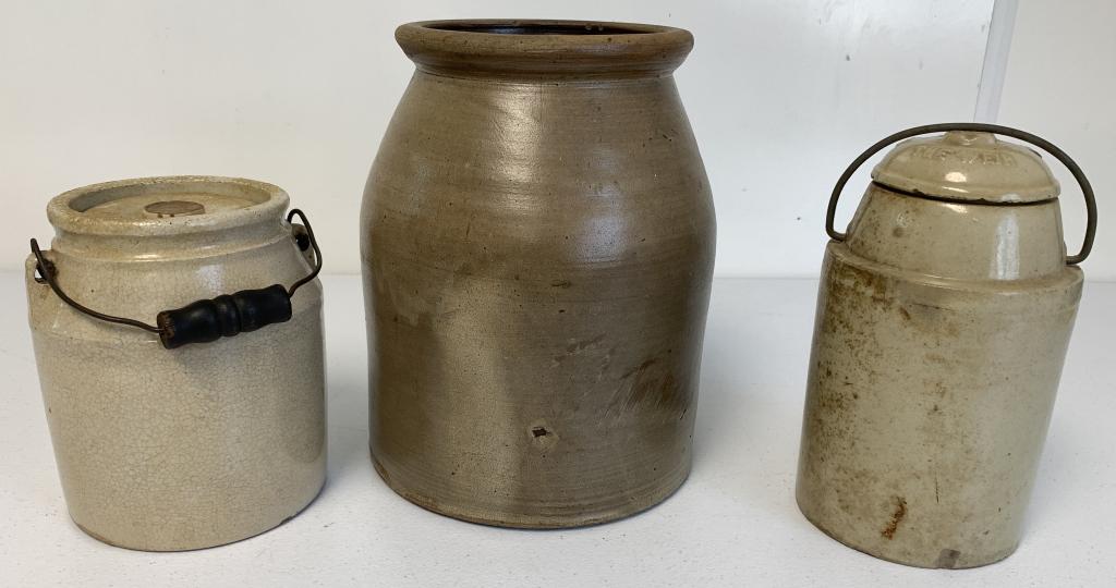 lot of 3 Stoneware Crocks one marked The Weir (1 of 9)