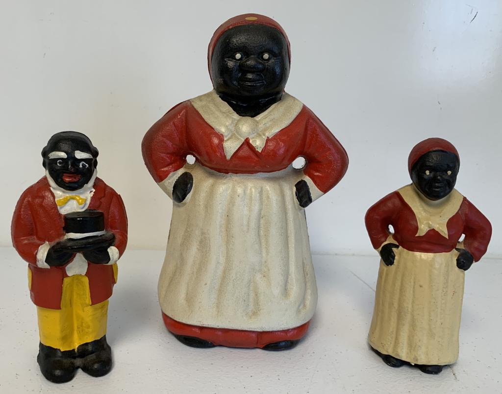 lot of 3 Cast Iron Black Americana Banks: reproductions, small paint chips