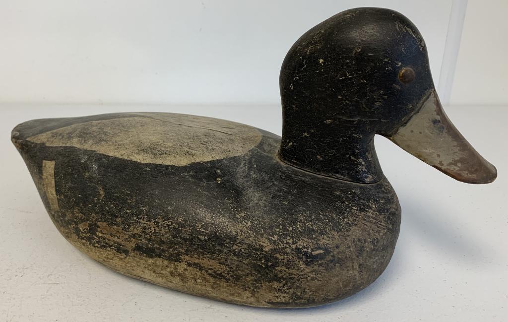 Wooden Duck Decoy: a lot of worn paint, some cracking throughout, nmo names or markings