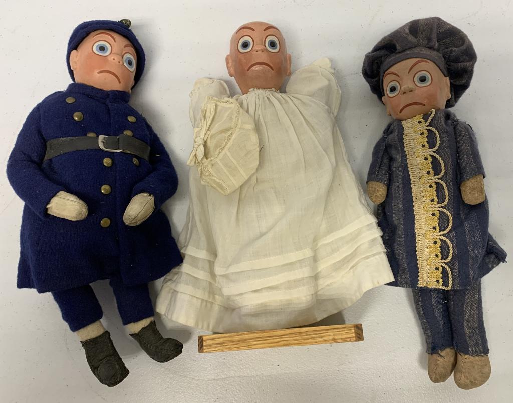 lot of 3 Dolls: no names or markings, some heads have cracks, clay type head