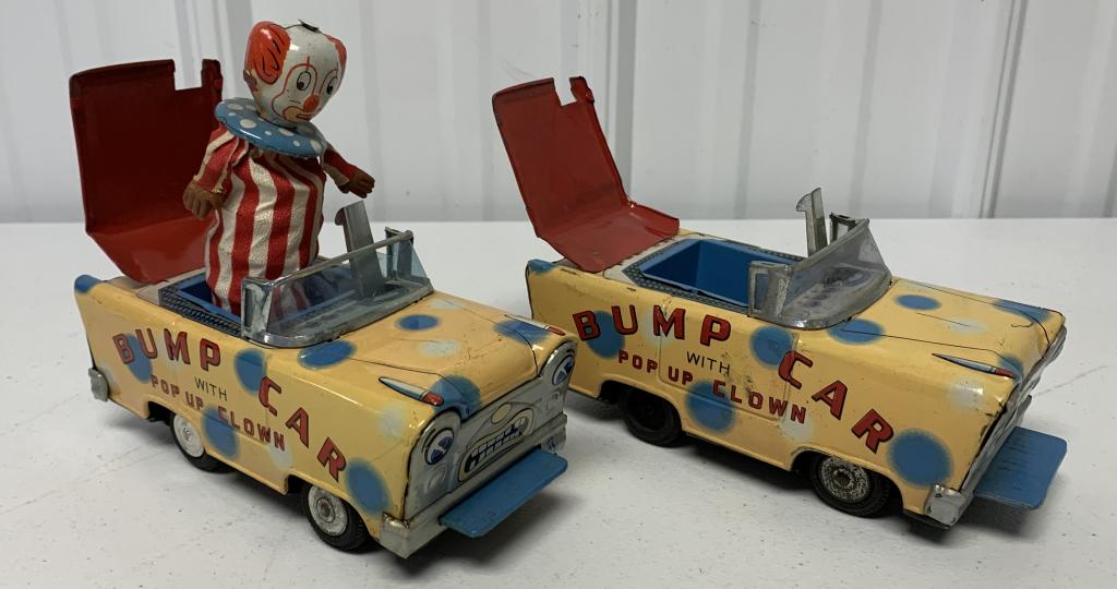 lot of 2 W Toy Tin Bump Cars w/ Pop Up Clowns (1 of 4)