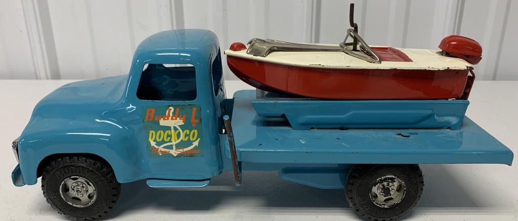 Buddy L Flat Bed Metal Truck /Windup Boat (1 of 5)