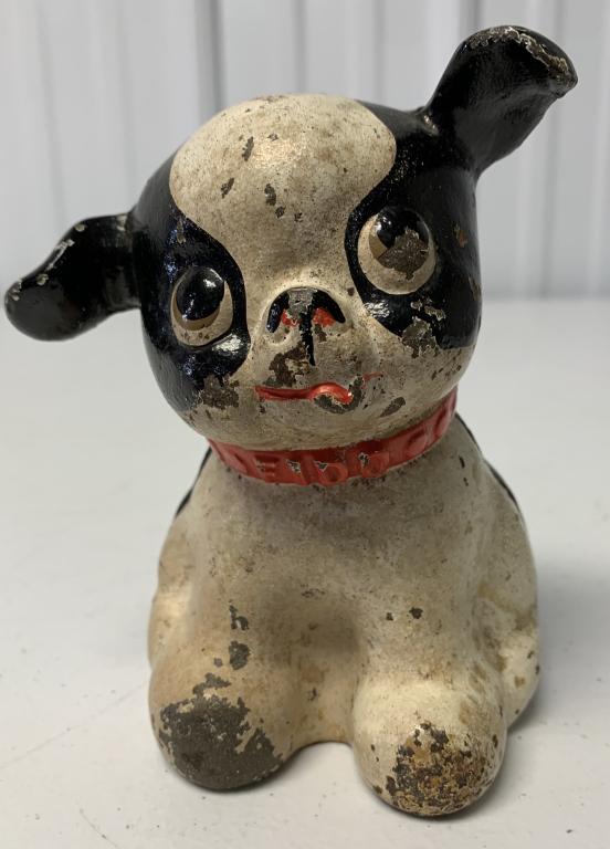 Cast Iron Sitting Dog Fido Door Stop: paint chipped