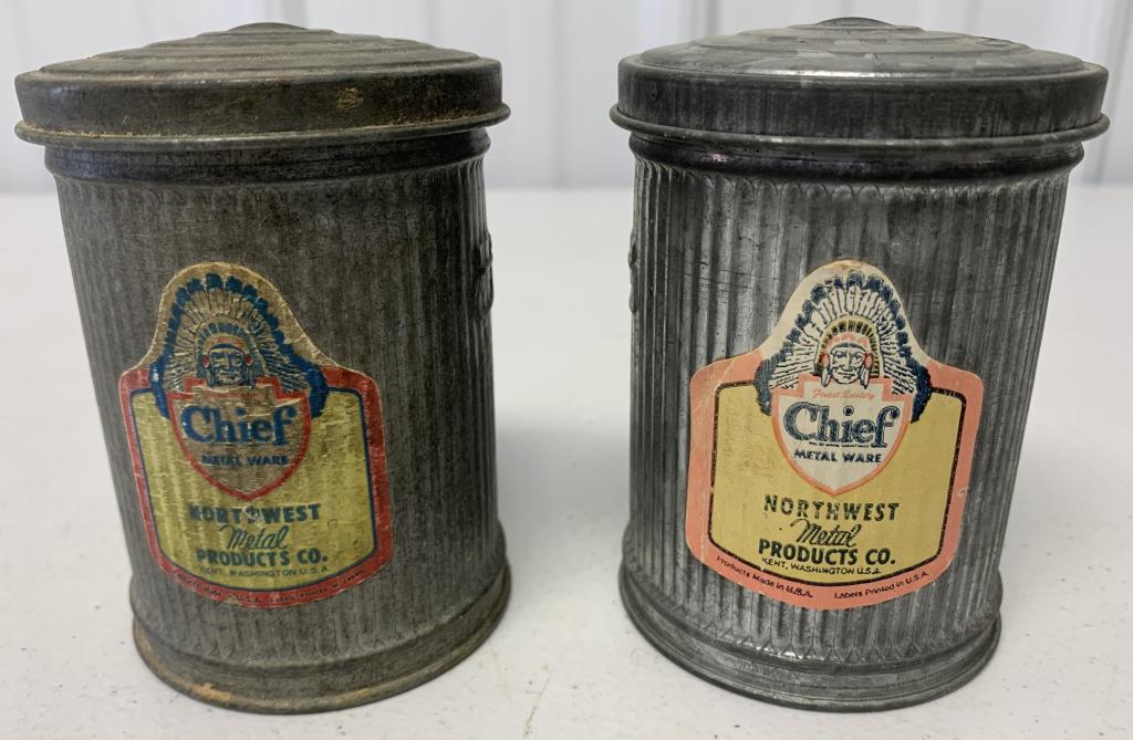 (2) Chief Northwest Metal Cans with lids (1 of 4)