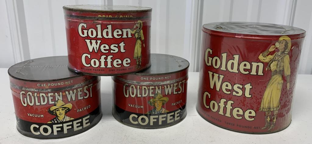 (4) Golden West Coffee Tins,3lb,1lb (1 of 4)
