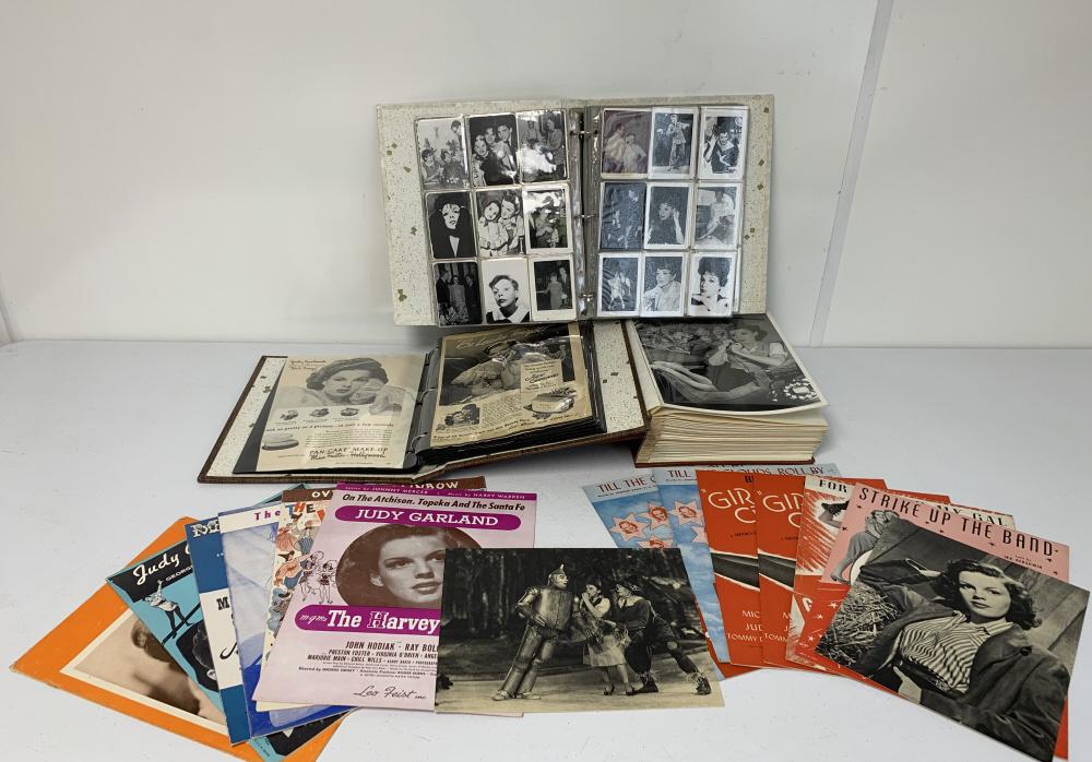 lot of Judy Garland Pictures & Memorabilia: a lot of glossy 8" X 10", newspaper & magazine clippings, sheet music from her movies & others