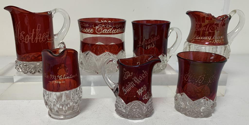 (7)Ruby Red Flashed Souvenir Glasses Pitchers (1 of 4)