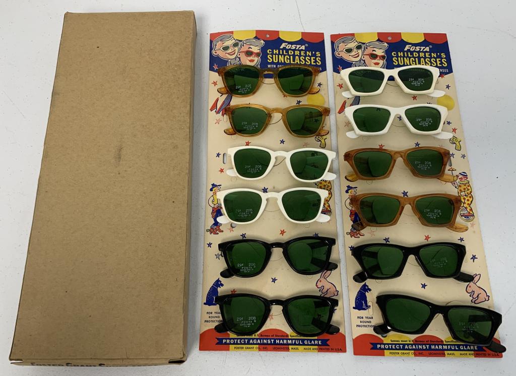 Fosta Children's Sunglasses Displays w/ Glasses: also included is cardboard box, all unused, some of the lenses want to pop out