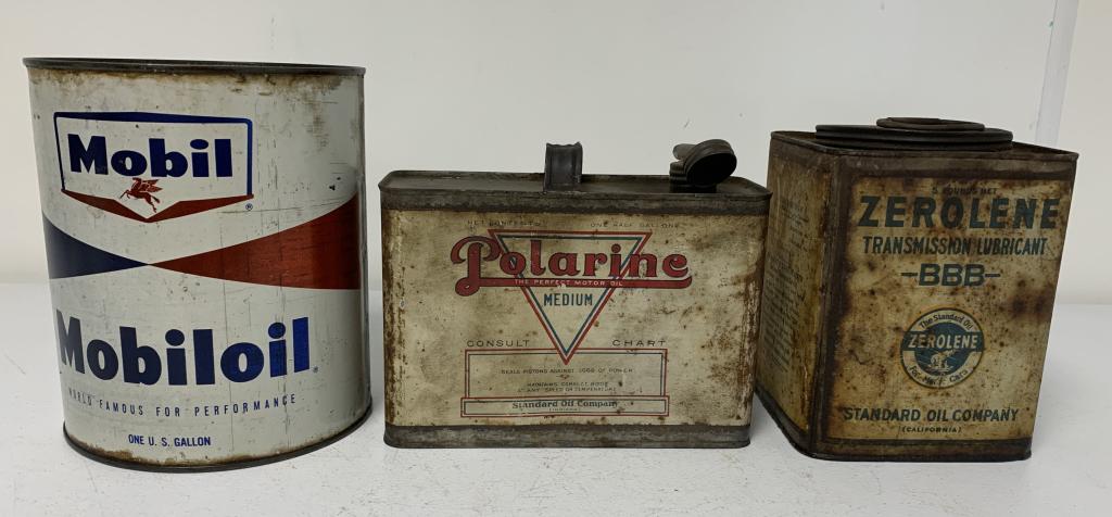 lot of 3 Oil Cans Mobiloil, Zerolene, Polarine (1 of 7)