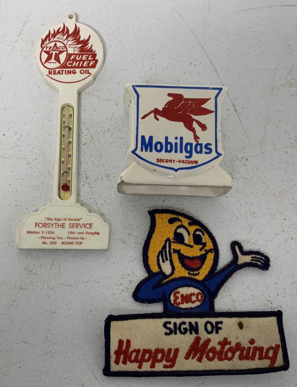 (3)Mobilgas S&P, Enco Patch, Texaco Thermometer (1 of 4)