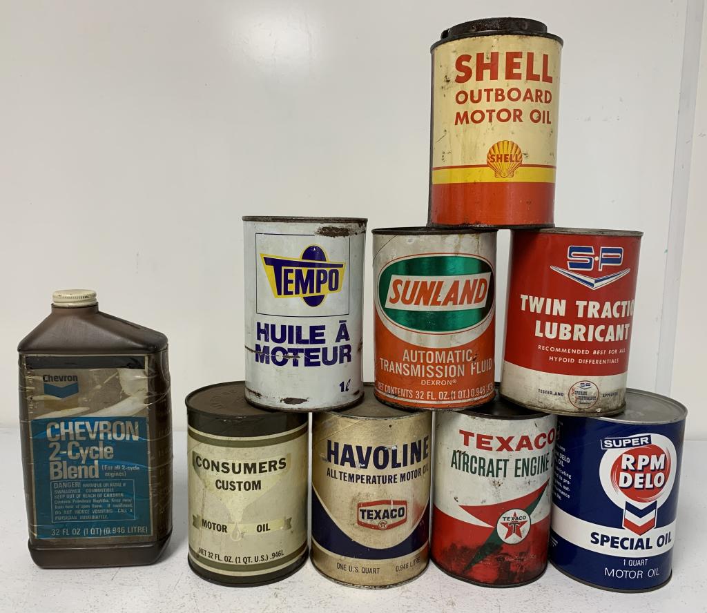 lot of 9 Oil Cans Shell,Tempo, Sunland, others (1 of 4)