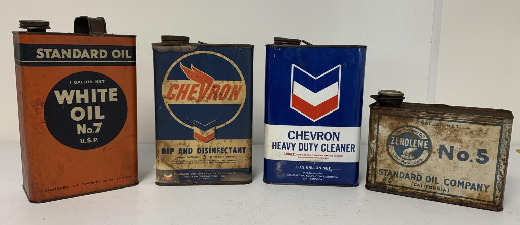 lot of 4 Chevron, Standard Oil, Zerolene Cans (1 of 4)