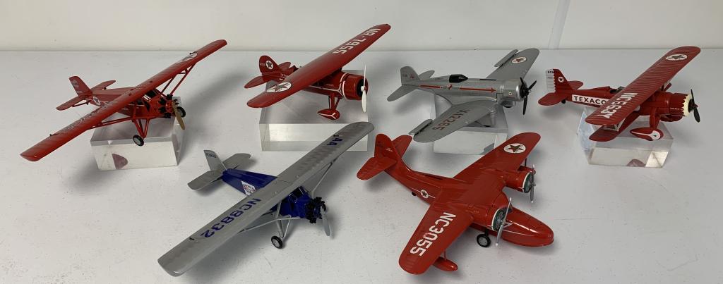 lot of 6 Ertl Die Cast Texaco Airplanes other: Blue American Airways has a broken propellor, Texaco NC373E has broken propellor