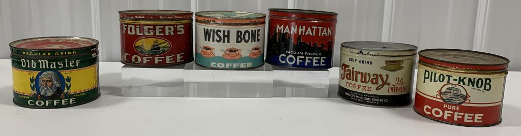lot of 6 Coffee Tins Folgers, Old Master, others (1 of 5)