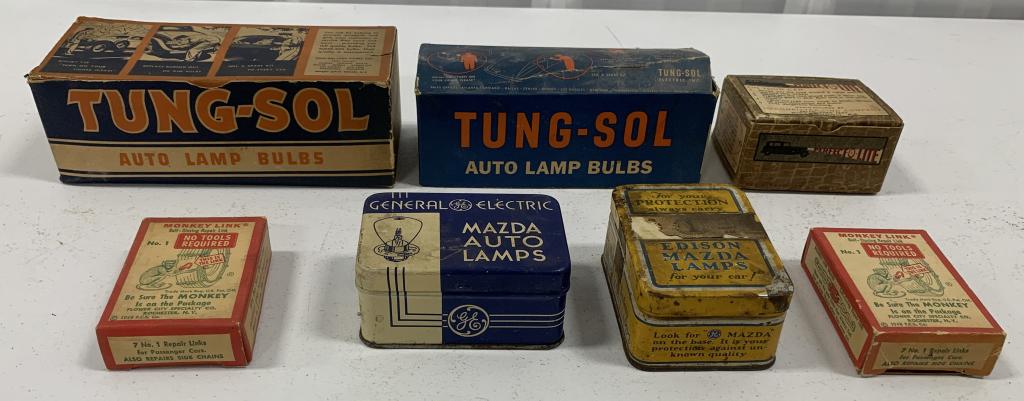 (7)Monkey Link, Mazda Lamp tins, Tung-Sol, other (1 of 5)