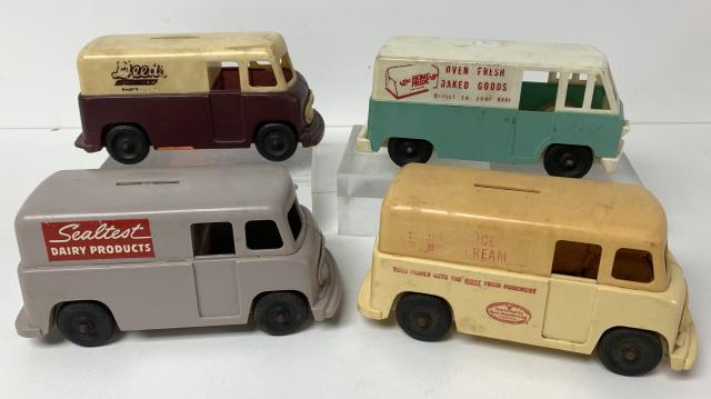 (4) Plastic Milk Truck Banks,Bread Truck (1 of 7)