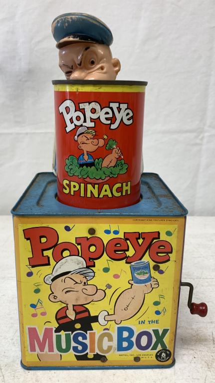 Mattel Popeye Music Box: scratches, paint wear on plastic head, music does not play