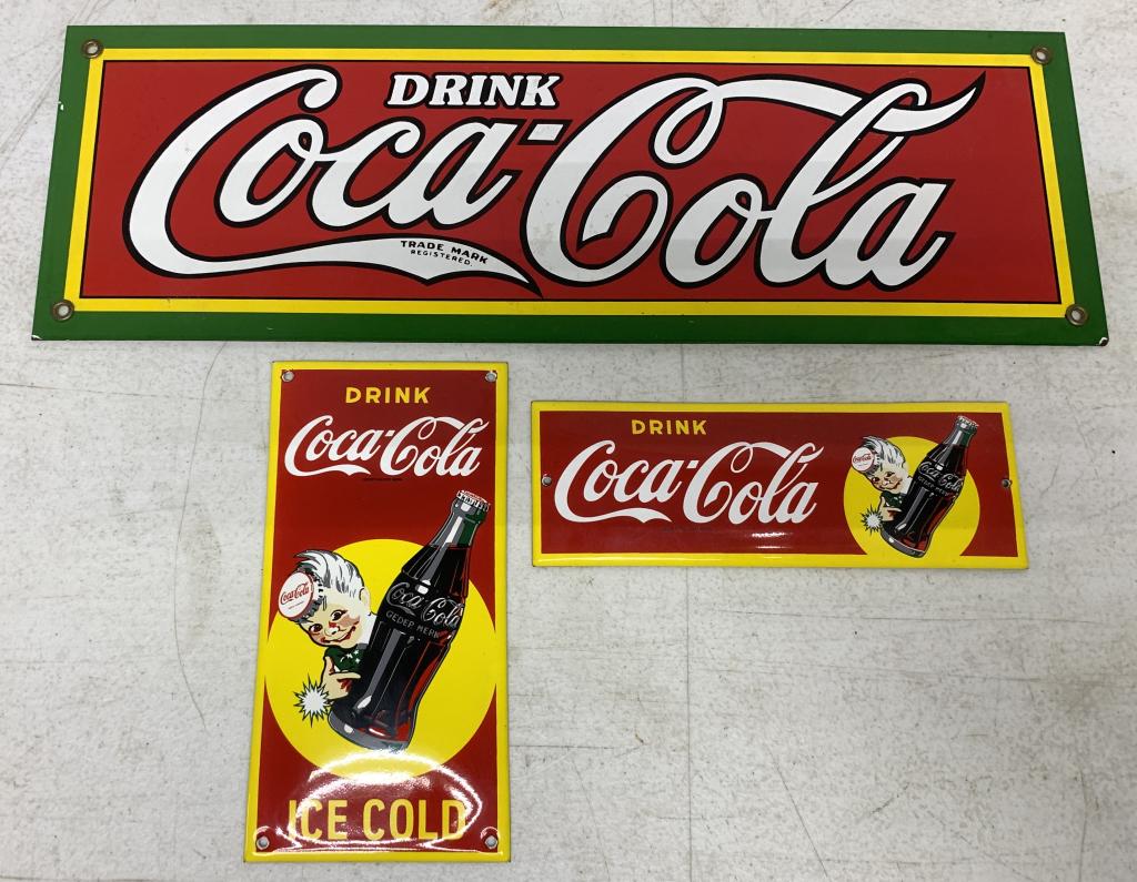 lot of 3 Contemporary Coca Cola Porcelain Signs (1 of 4)
